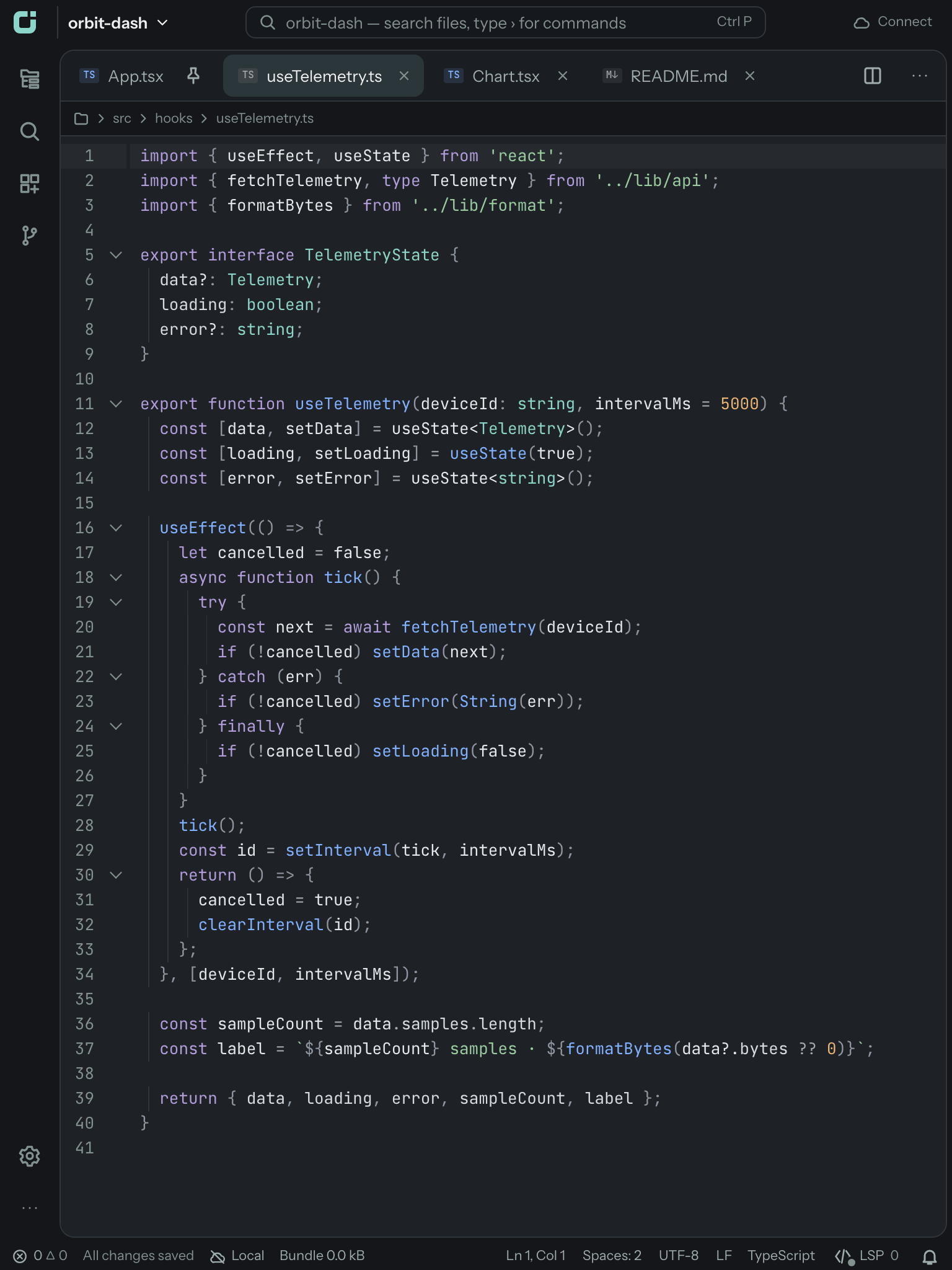 Oxbit on iPad editing a TypeScript file